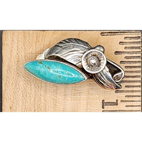 Vintage Native American Milton Lee Turquoise Sterling Silver Clip On Earrings - Picture 6 of 6